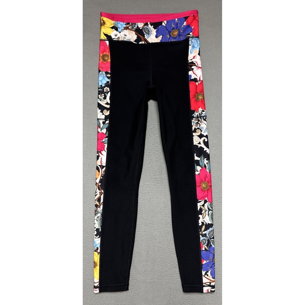 Johnny Was Active Leggings Women S (24x25) Pockets Side Stripe Floral Print Boho